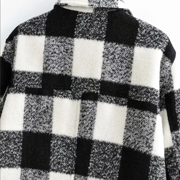 Boyfriend Fit Plaid Jacket Coat Black White - Picture 9 of 16